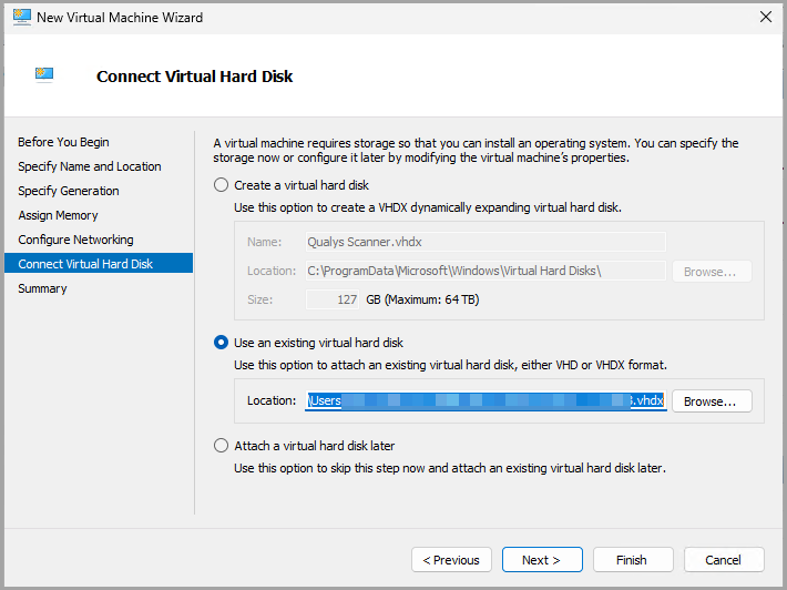 view  Connect Virtual Hard Disk.