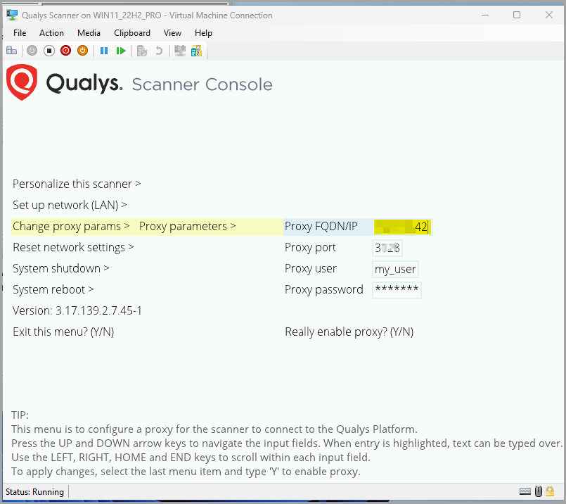 viewing proxy parameters.