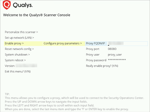 scanner console enable proxy