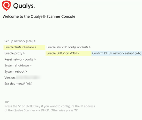 scanner console enable dhcp on wan