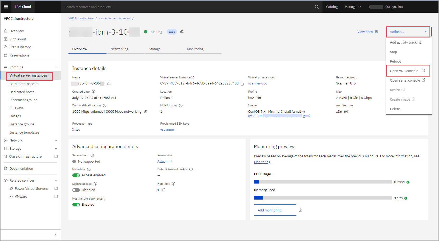 view Open VNC console option.