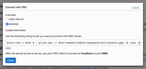 command to connect with VNC 