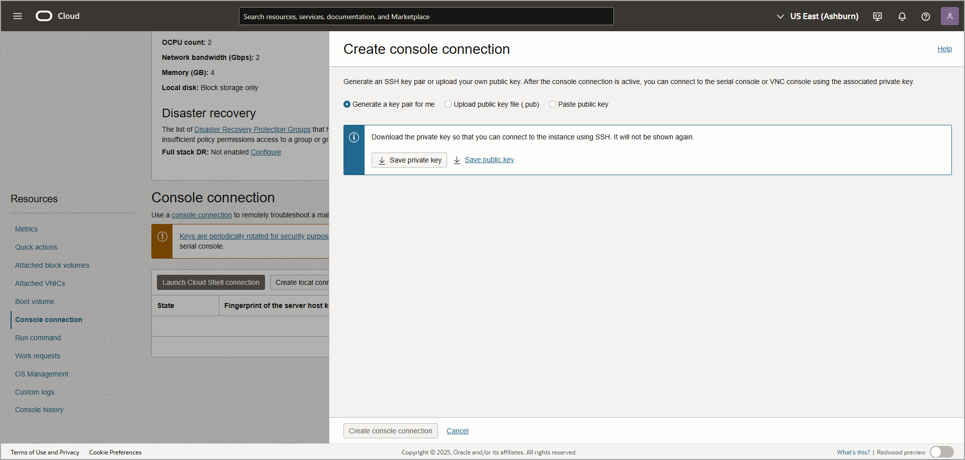 Create Console Connection.