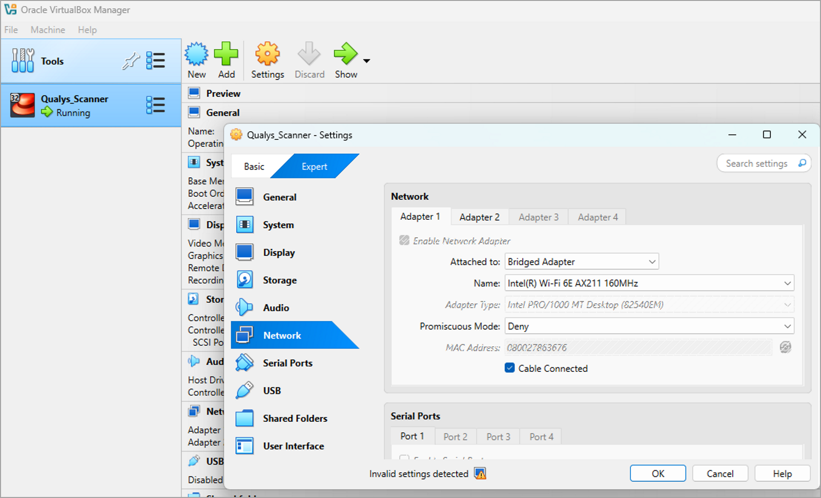 Oracle VirtualBox manager.