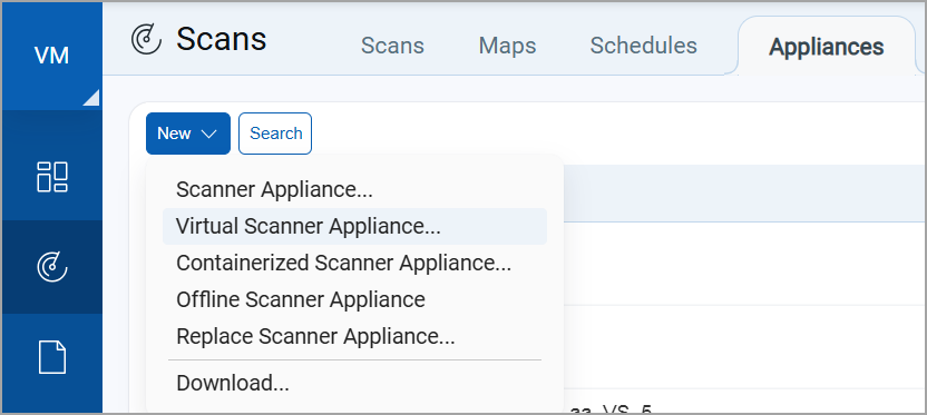 select virtual scanner appliance option.