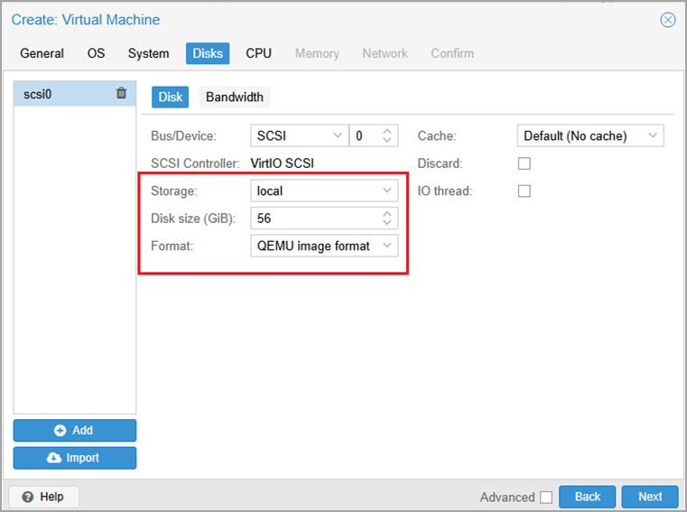 Select qcow2 for Format.