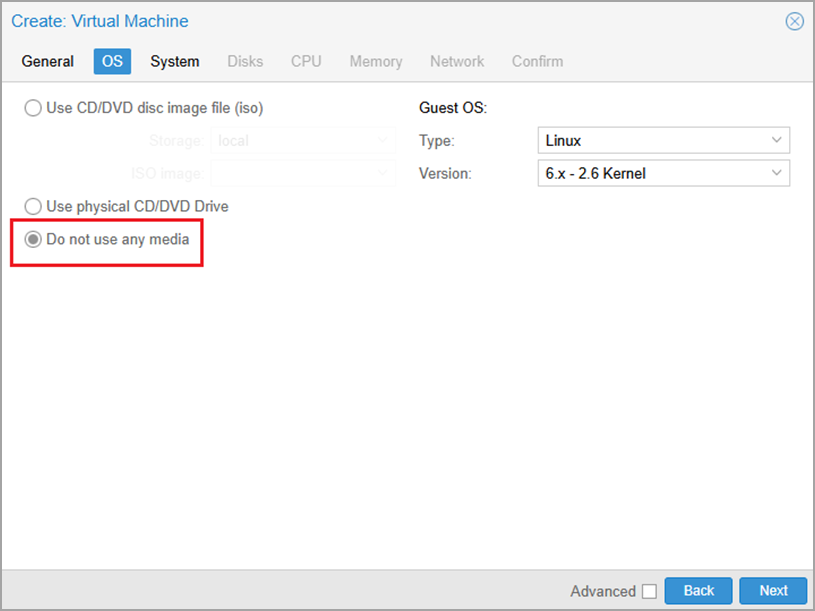 select Do not use any media.
