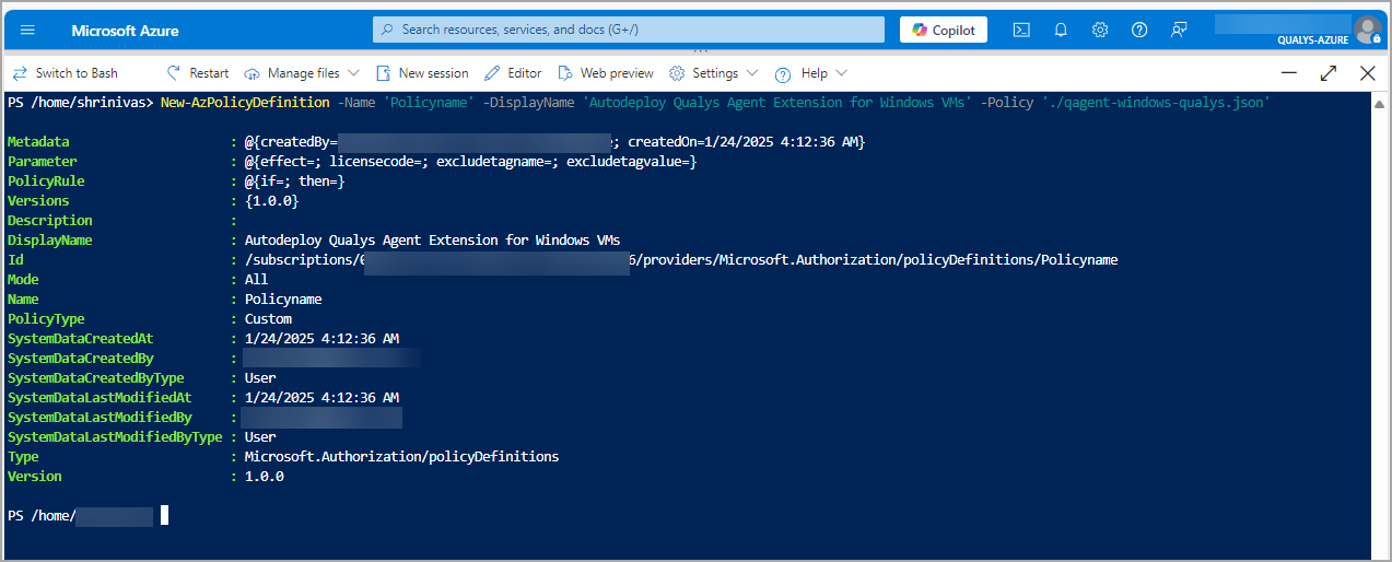 Confirmation message for successful custom script upload.