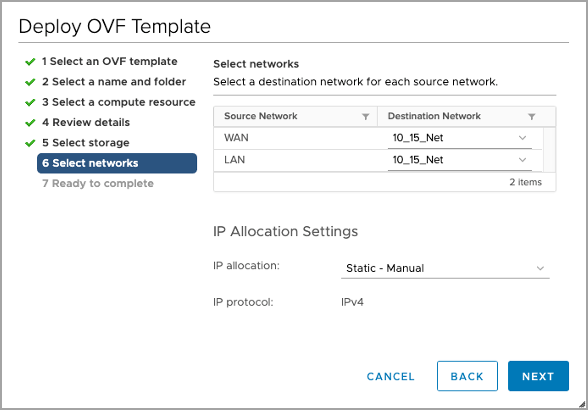 Deploy OVF Template - Select networks