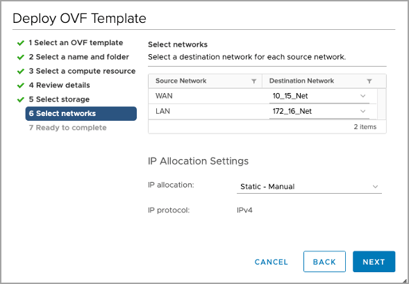 Deploy OVF Template - Select networks with different destination networks