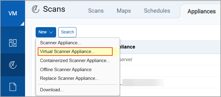 select virtual scanner appliance option.
