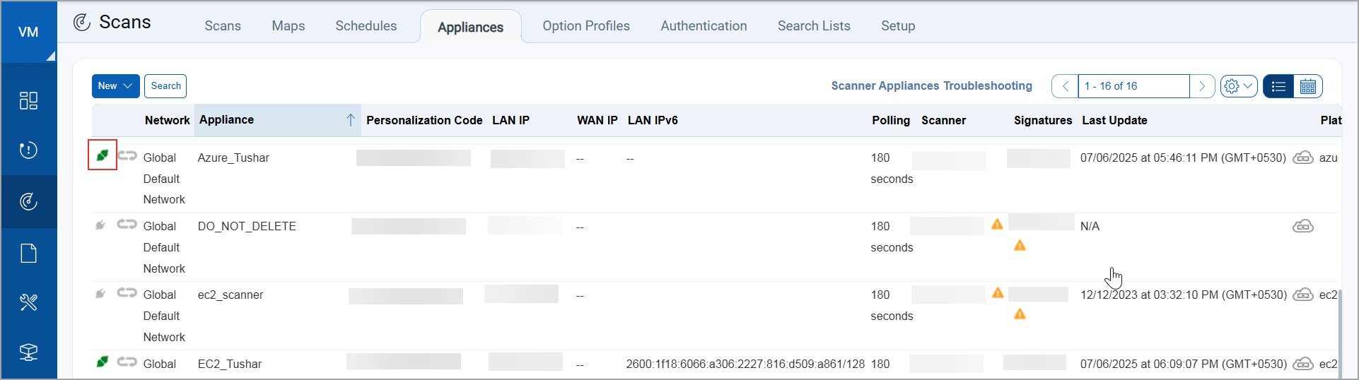 Appliances list in UI