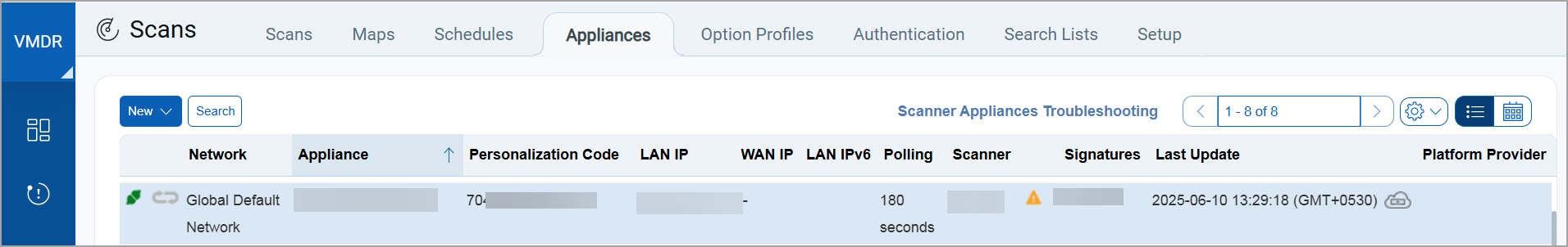 Appliances list in UI