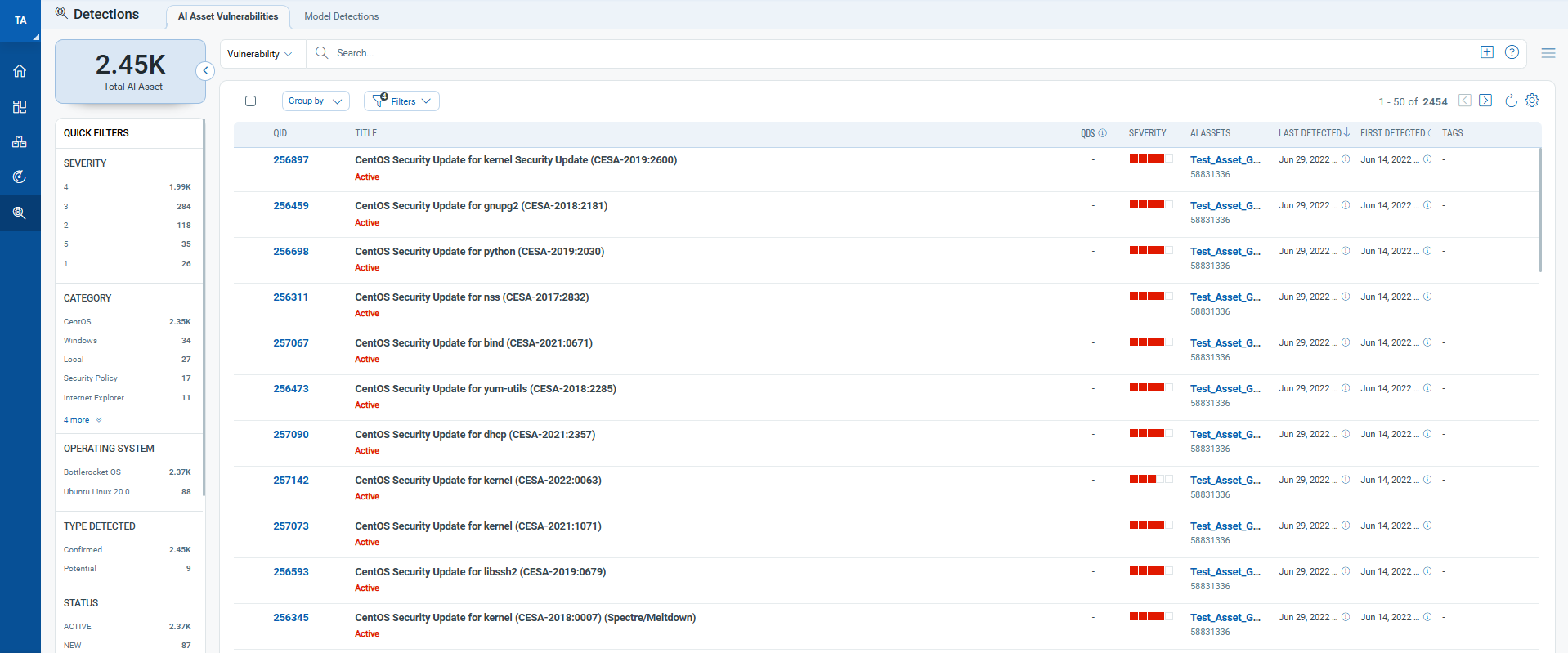AI Vulnerabilities tab in Detections.