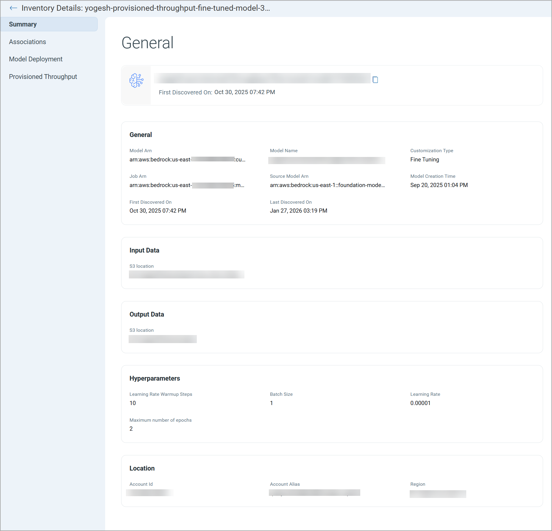 Summary section of inventory details window.
