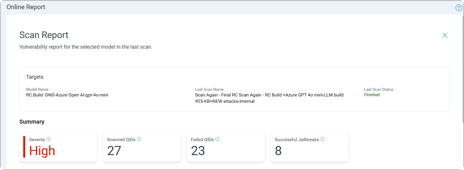 Summary section of the scan report.