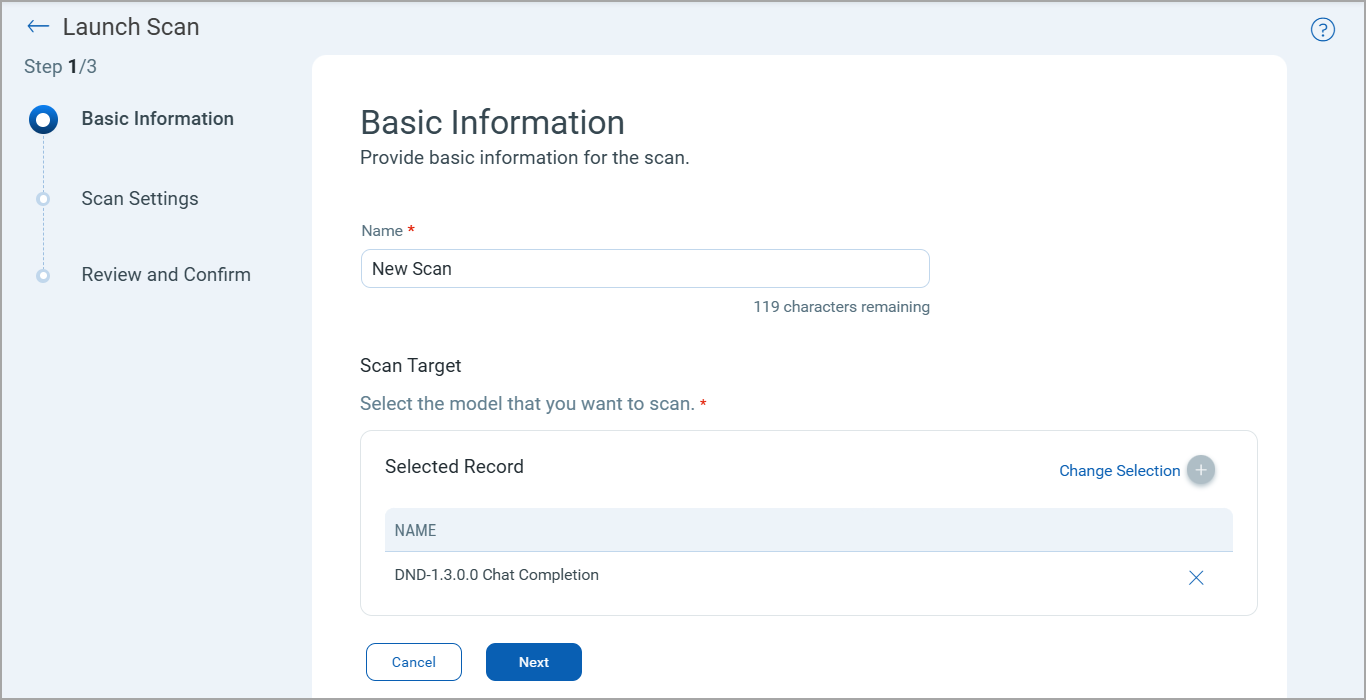 basic information in Launch Scan.