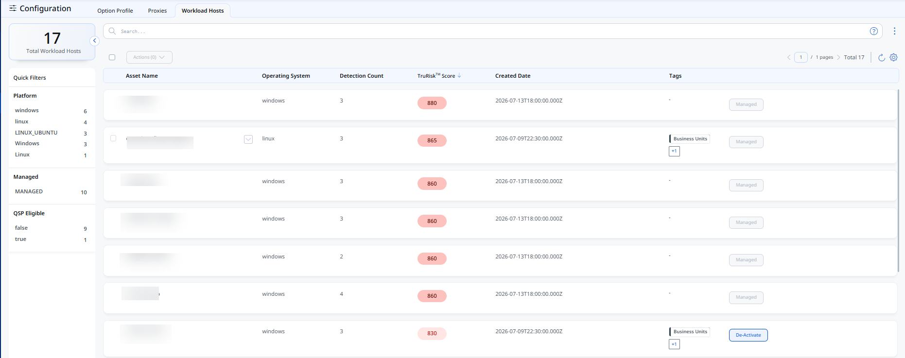 Workload Host tab showing AI applications detected on Windows hosts