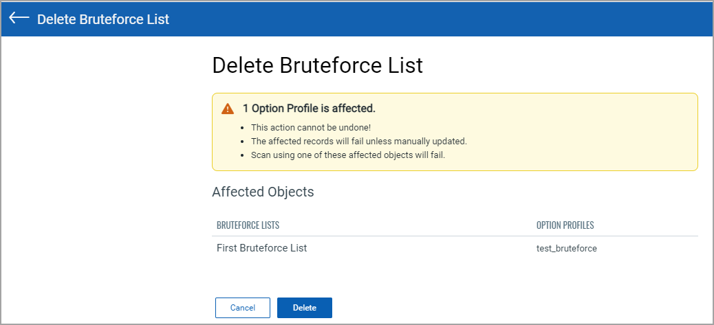 delete bruteforce list in use