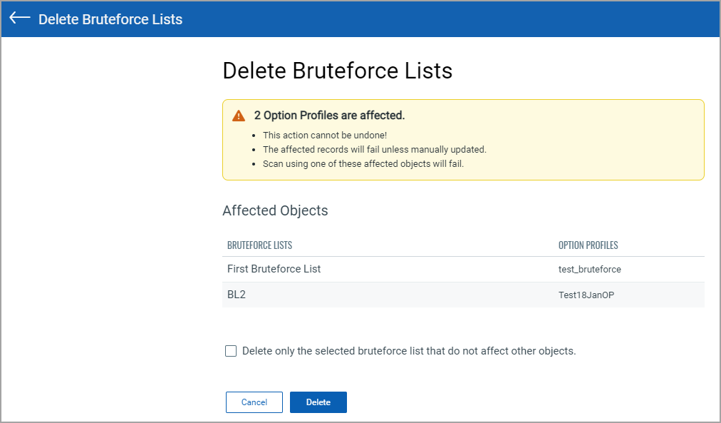delete multiple bruteforce lists