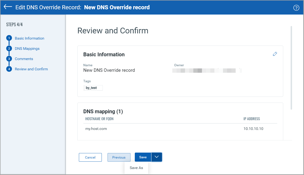 edit dns override record