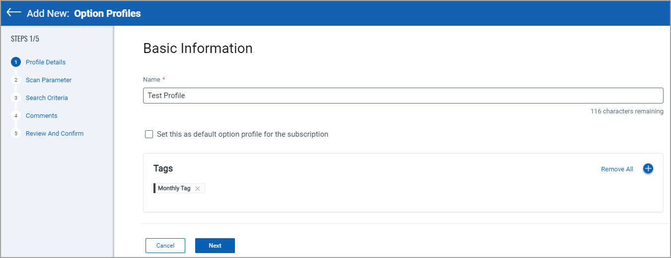 option profile basic details