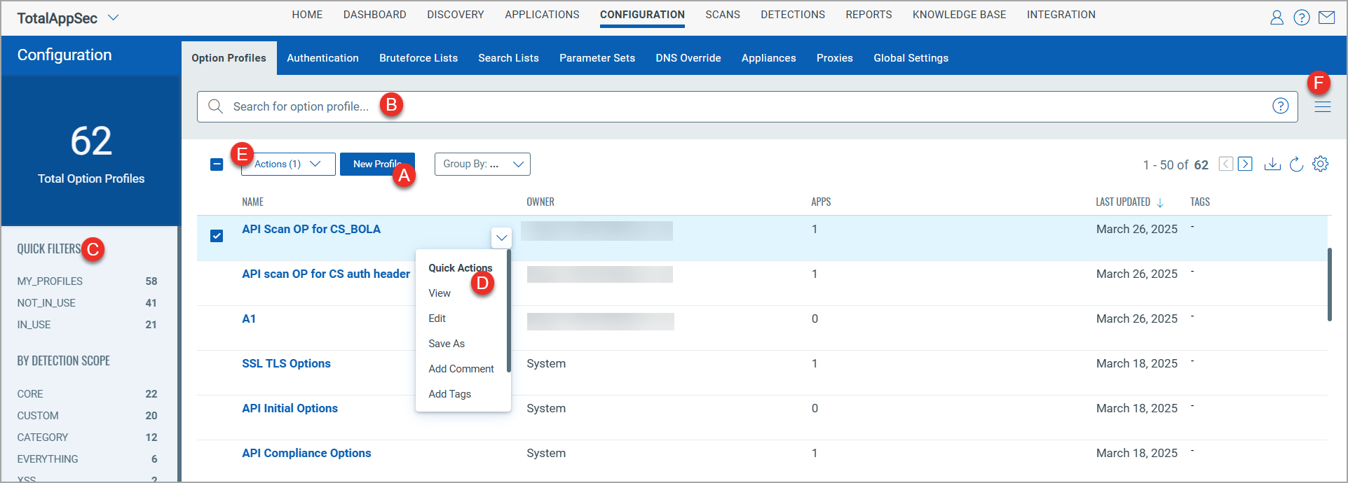 option profiles page
