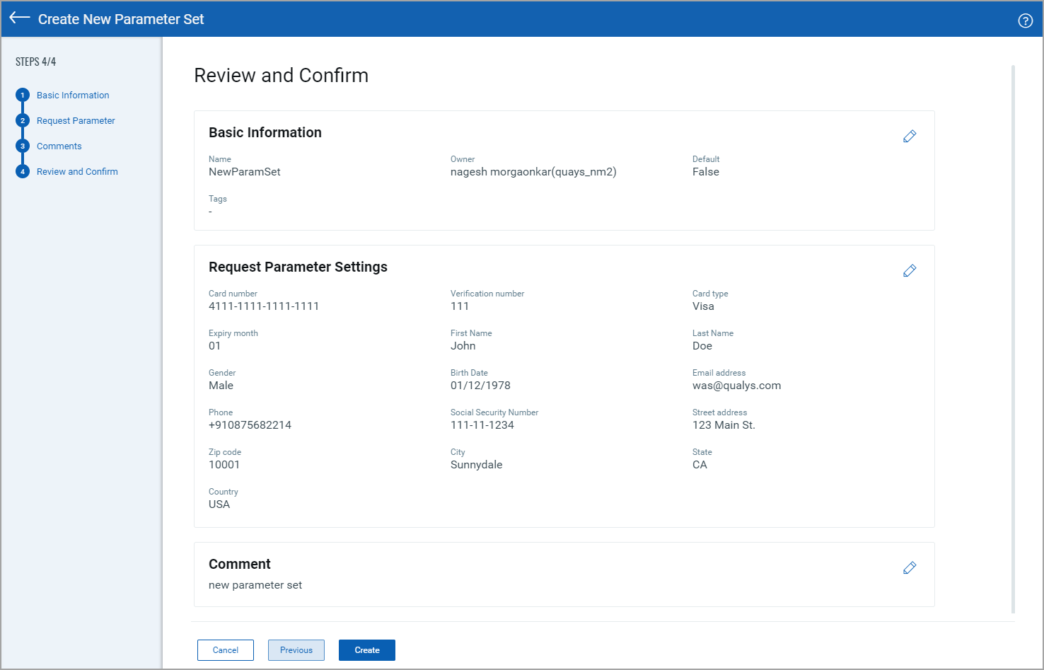 review and confirm new parameter set