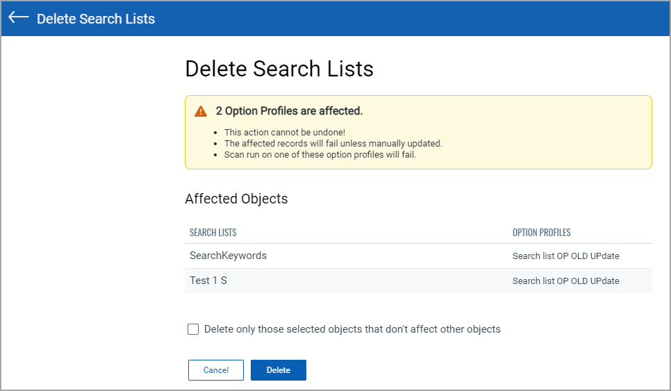 delete multiple search list