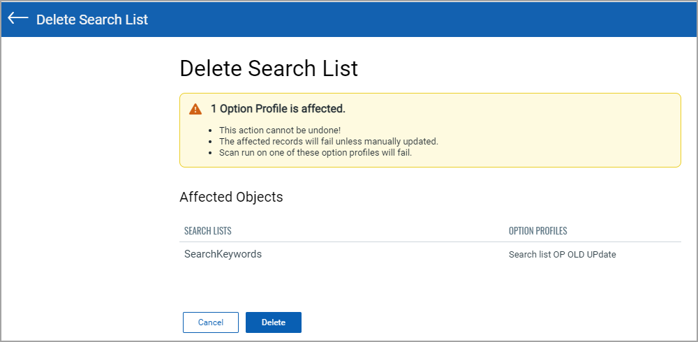 delete search list