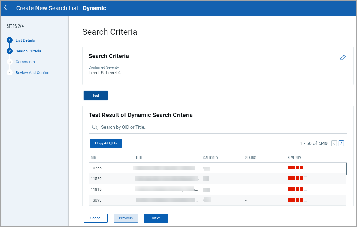 dynamic search criteria tested