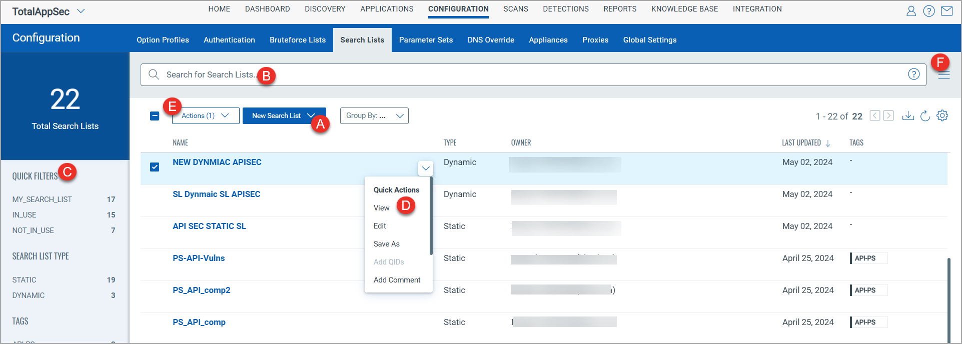 Search Lists tab under Configuration.