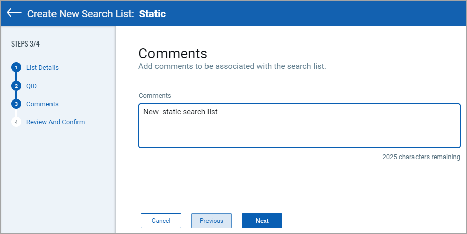 static search list comments