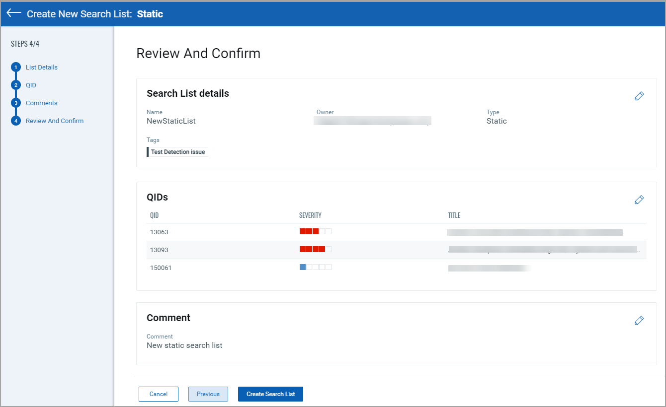 static list review and confirm