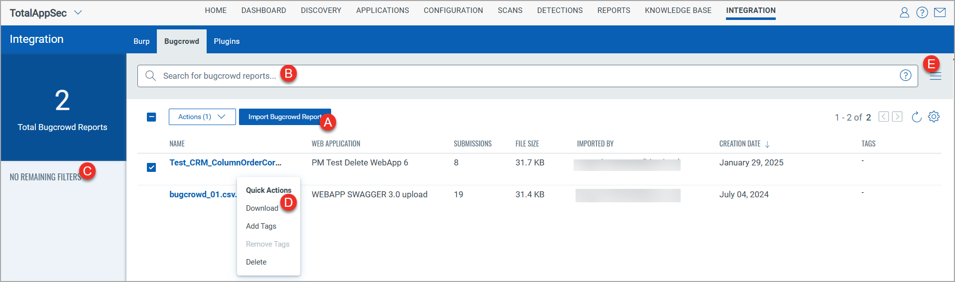 bugcrowd screen under integration.