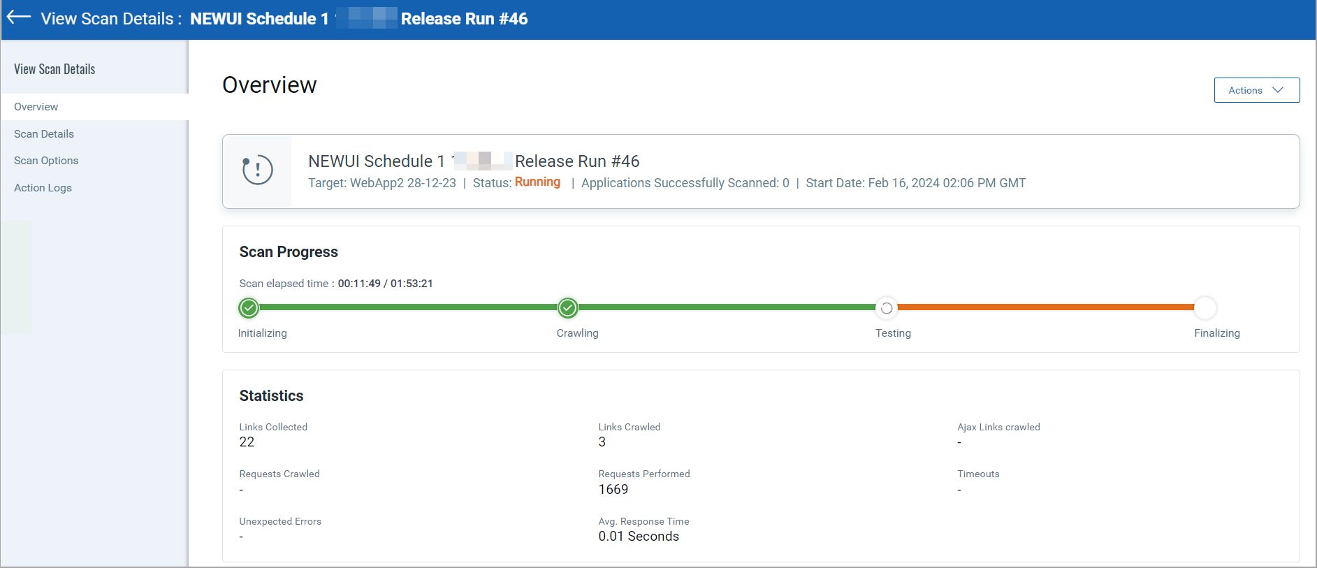 The screenshot showing overview of view scan details page.
