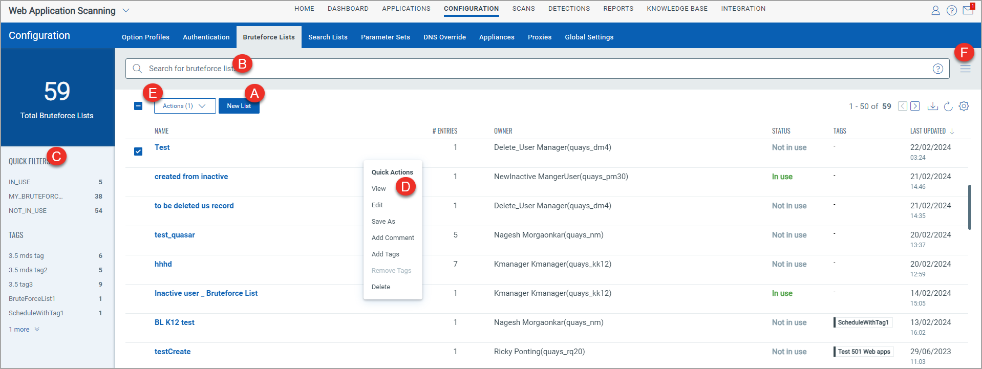 Bruteforce Lists tab in Configuration.