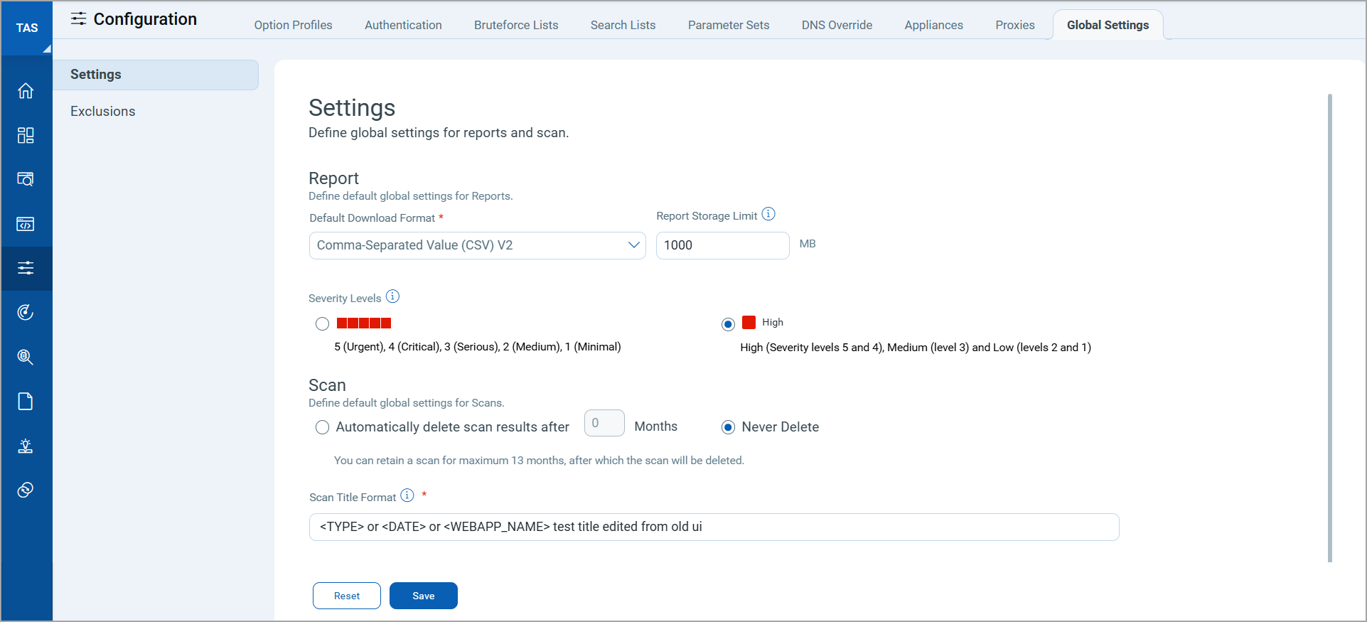 Settings tab in the Global Settings.