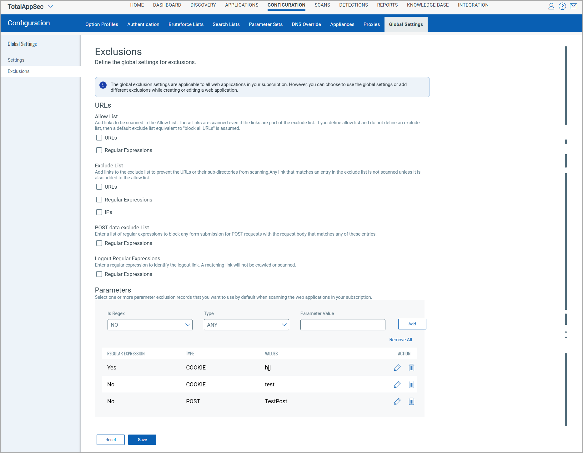 global settings exclusions