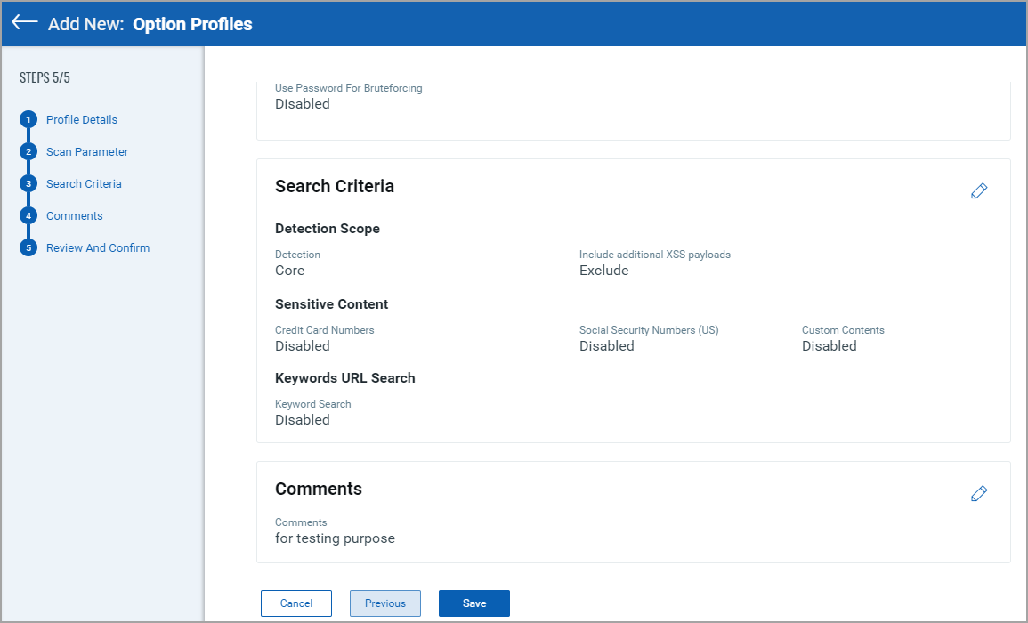 save option profile