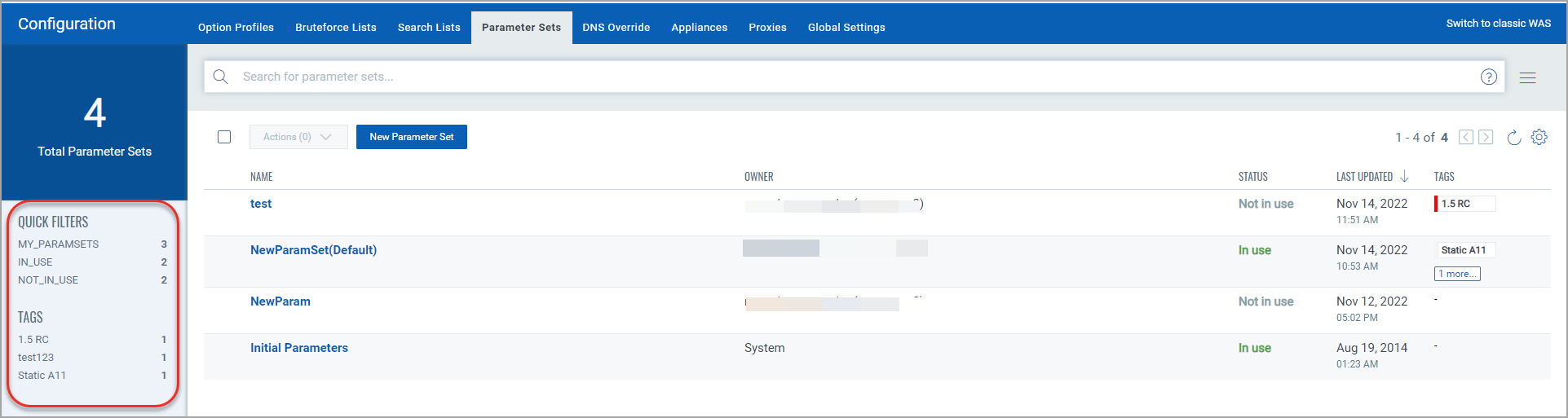 use filter in parameter set