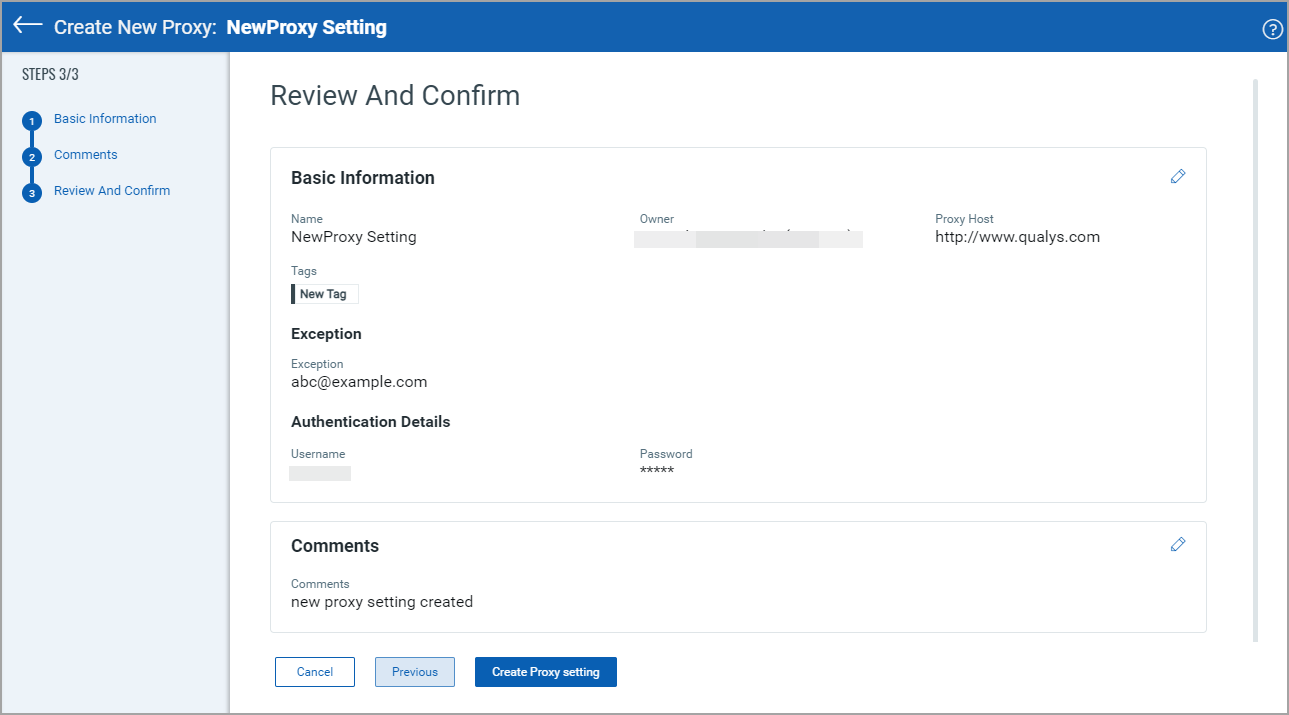 Proxy Settings - Review and Confirm.