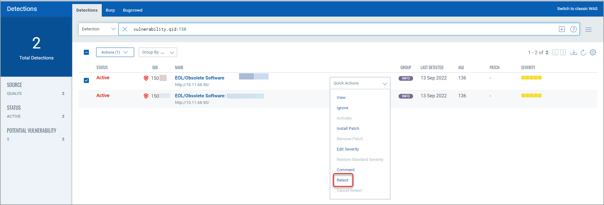 Screenshot showing retest option.