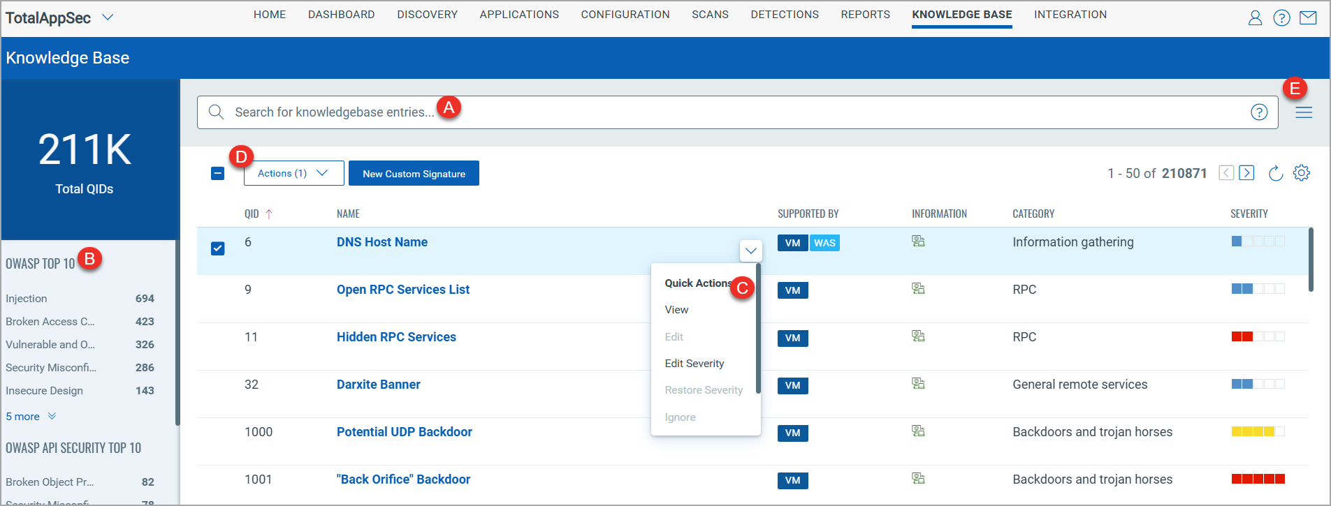 Knowledge Base tab. 