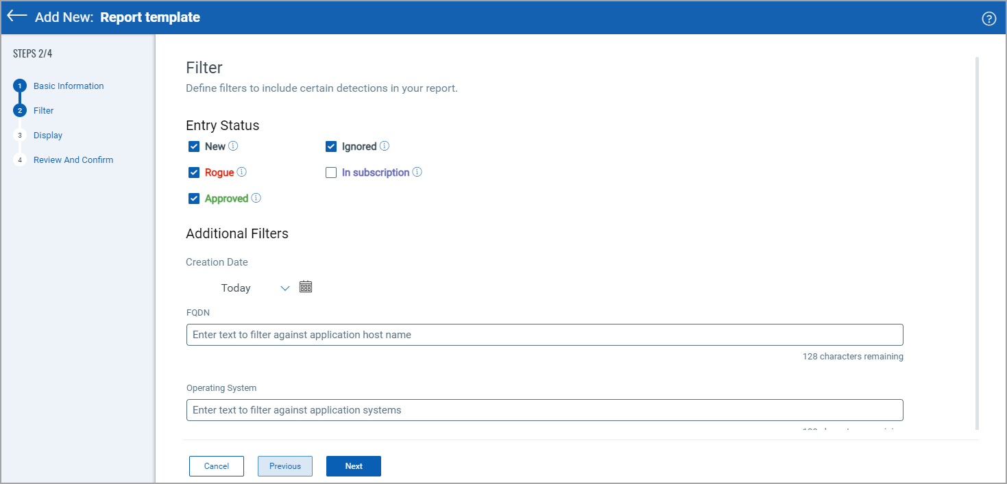 catalog report template - filter