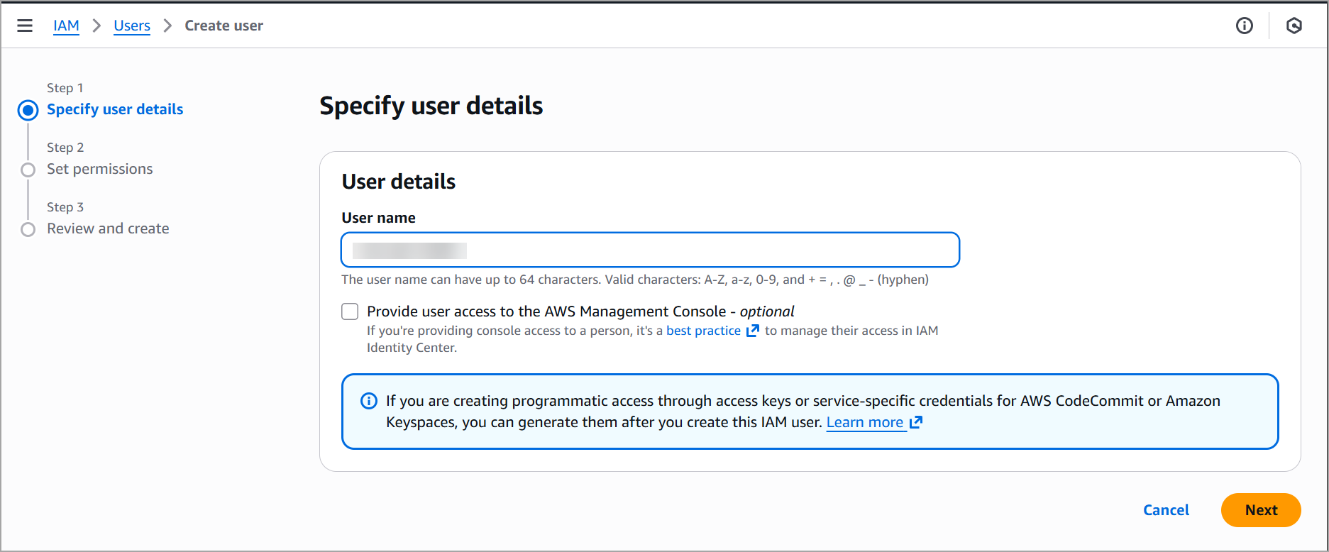 Specify user details.