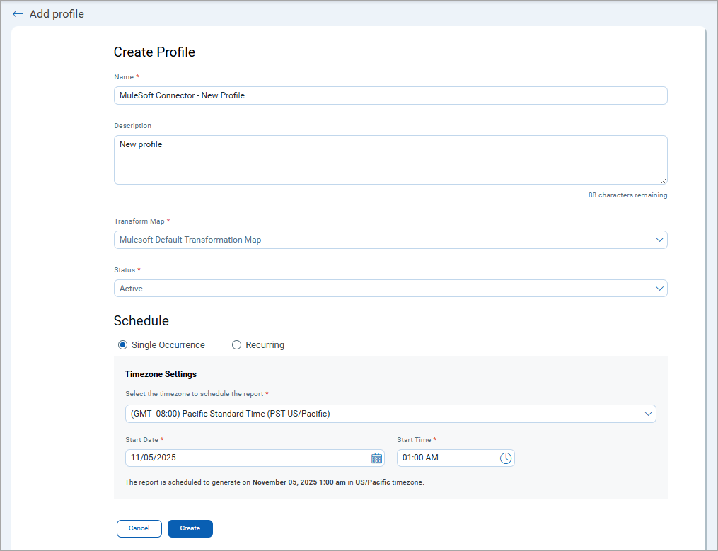 New profile in connector configuration