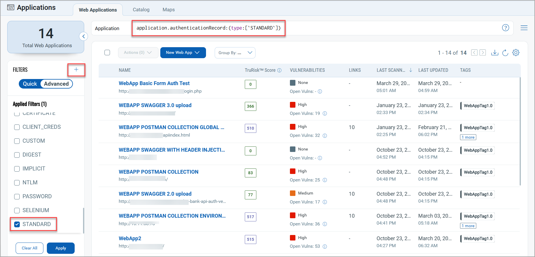 Customized Advance Filter in Applications tab.