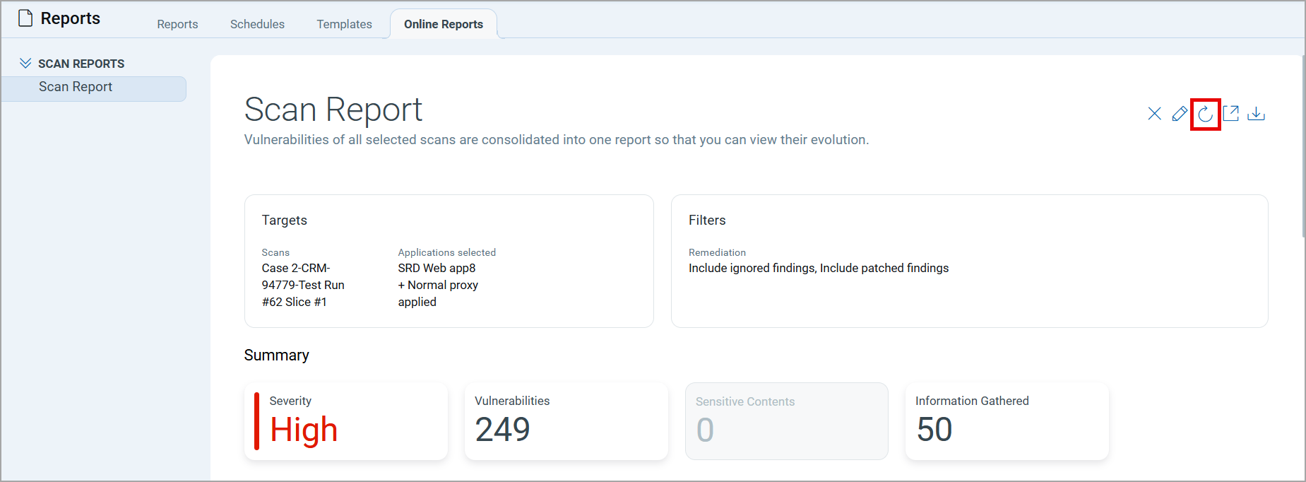 Refresh icon in reports.