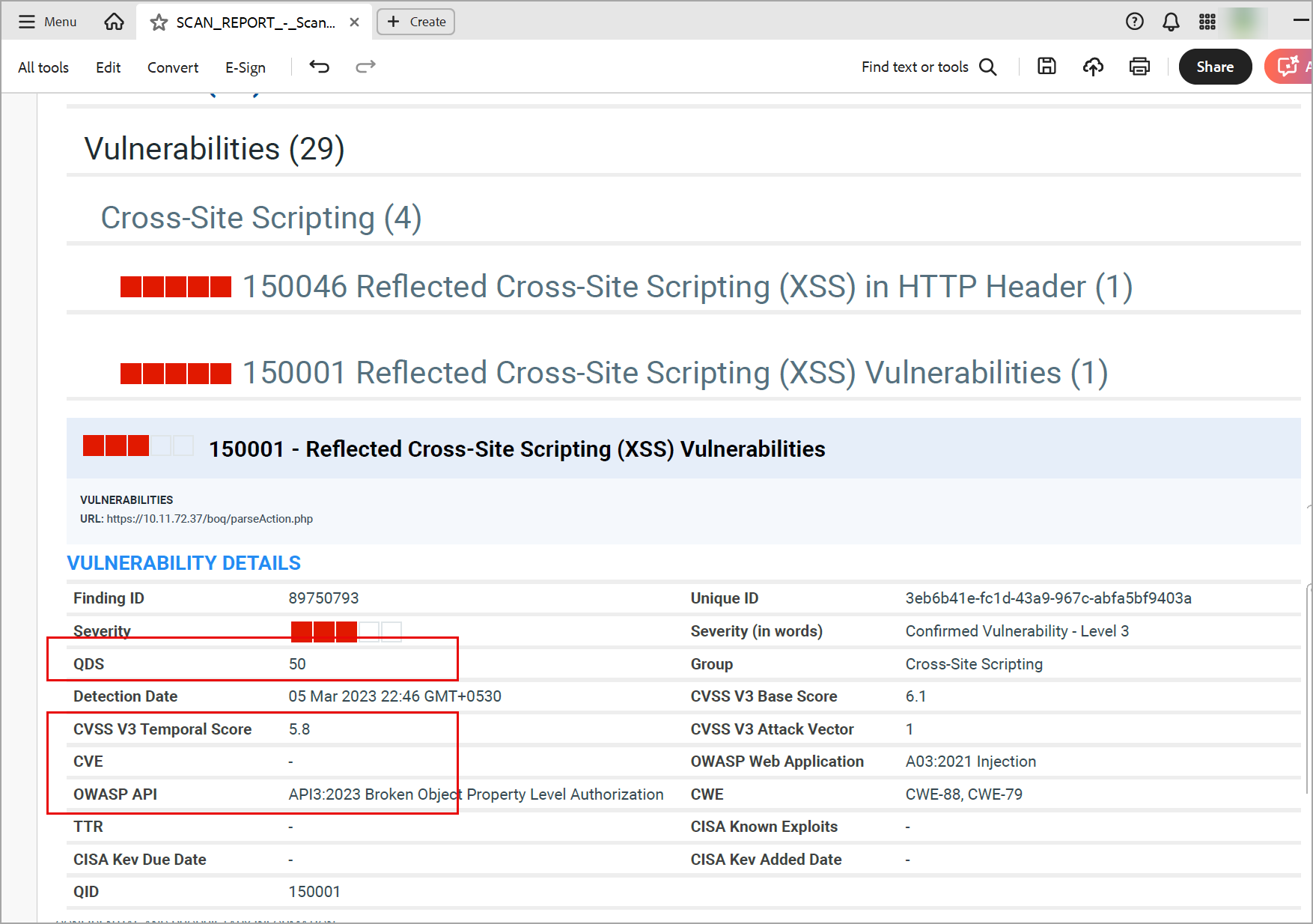 sample scan report in PDF.